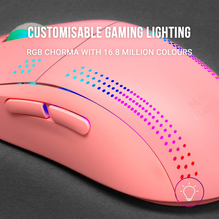 Mars Gaming MMPROP Rosa, Ultra-Leichtgewicht Maus für Beidhänder, RGB Chroma, Optisch 32K DPI, MMPRO
