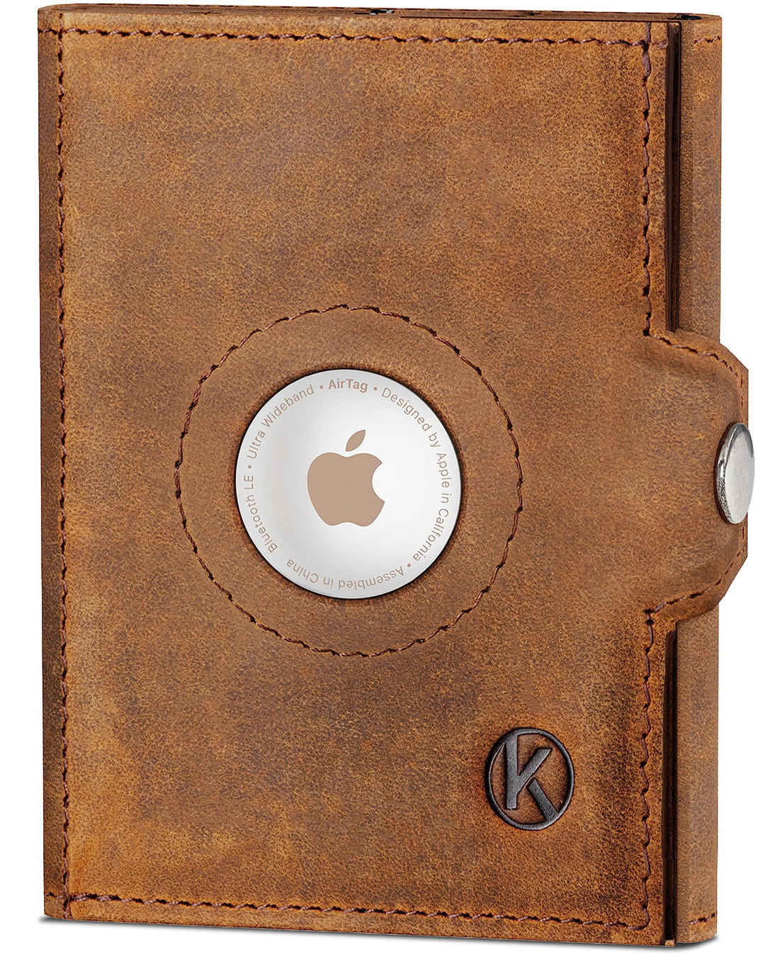 KORUTA Airtag Wallet mit Münzfach & RFID-Schutz - Airtag Portmonee Herren klein aus echtem Leder - M