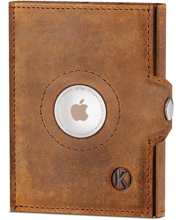KORUTA Airtag Wallet mit Münzfach & RFID-Schutz - Airtag Portmonee Herren klein aus echtem Leder - M