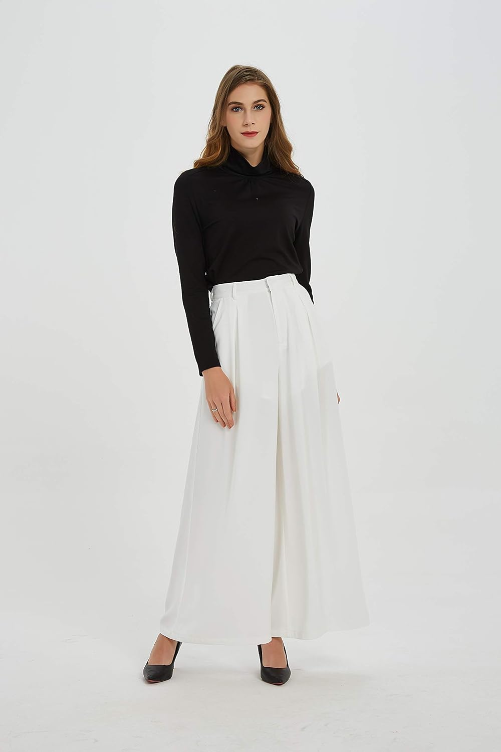 Tronjori Damen Hose Weites Bein Frauen Lange Hose mit Taschen Einfarbig Lose elastische Hohe Taille