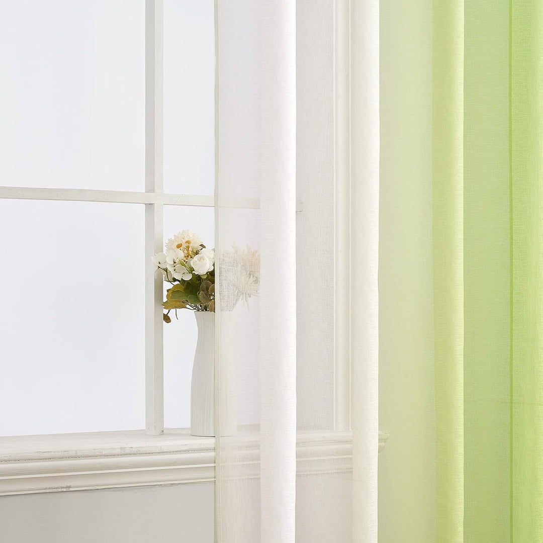 MIULEE Set of 2 Voile Curtains, Two-Tone Curtain with Eyelets, Transparent Curtain, Eyelet Curtain,