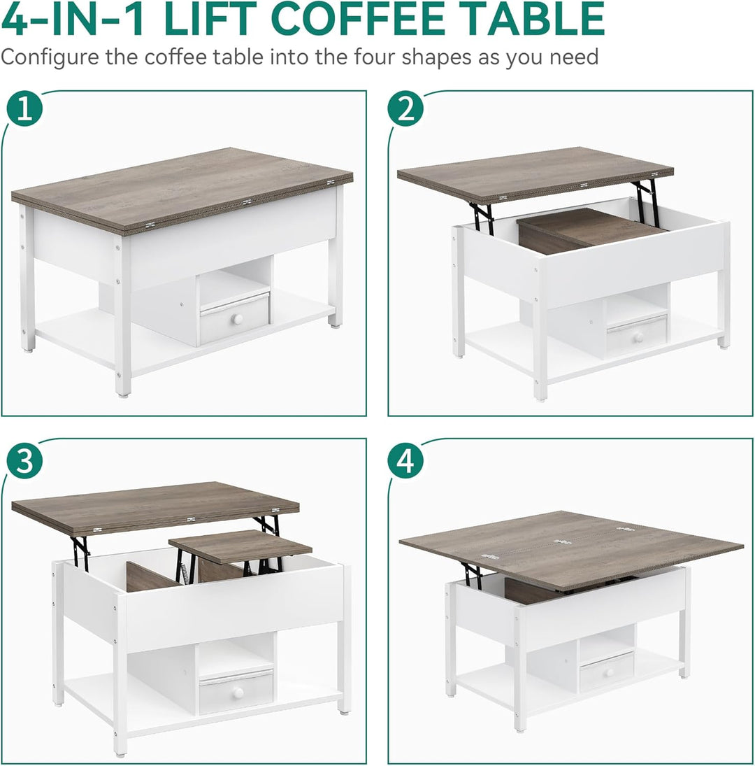 YITAHOME Couchtisch mit Anhebbarer Platte und Schubladen, 4-in-1-Multifunktions-Couchtisch mit Staur