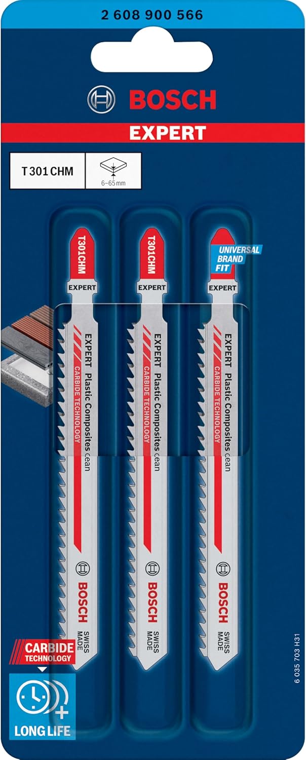 Bosch 3x EXPERT Plastic Composites Clean T301CHM Stichsägeblatt (für WPC Holz-Kunststoff-Verbundstof