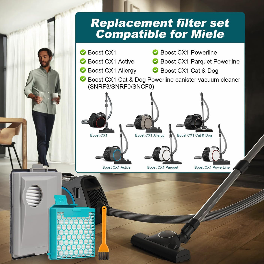 2 Stück Ersatz HEPA-Filter Set kompatibel mit Miele Boost CX1 Active/Allergy/Cat & Dog/Parquet Power