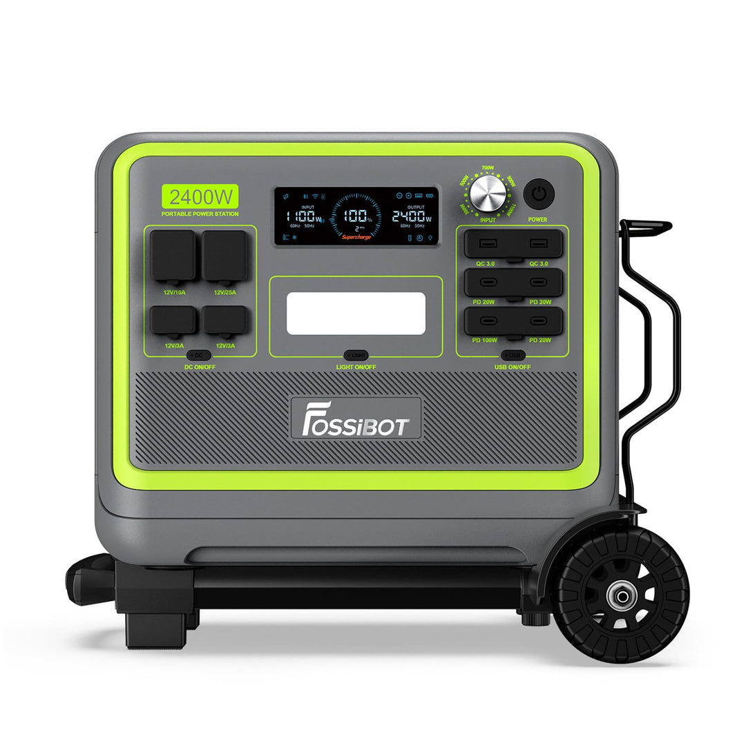 FOSSIBOT F2400 Tragbare Powerstation mit Trolley, 2048Wh LiFePO4 Solargenerator, 3 x 240V AC Ausgäng