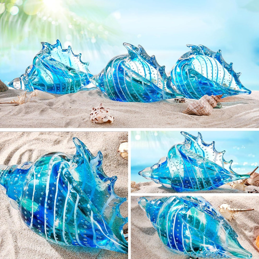 EUSTUMA Mundgeblasene Glasmuschelfiguren, Meerestier-Ornament für Heimdekoration, Meerestier-Kollekt