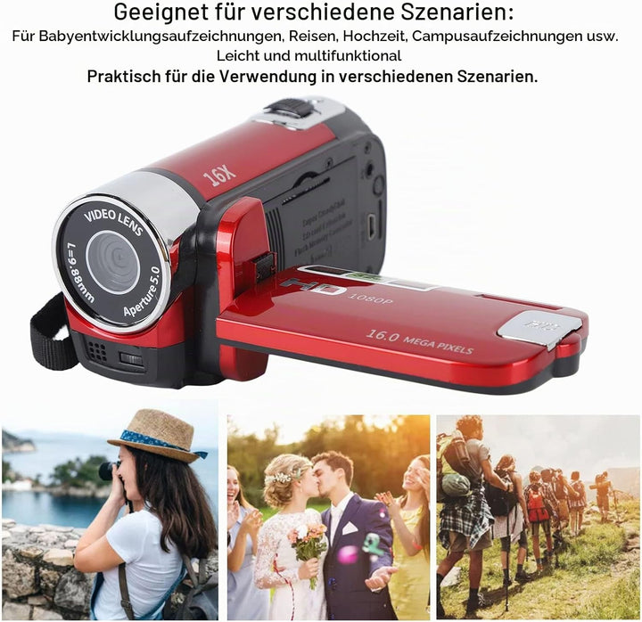 Handheld-Videocamcorder, 1080P 16MP DV-Kamera 16x Digitalzoom-Videokamera mit Drehbarem 2,7-Zoll-TFT