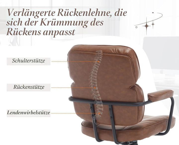 chairus Schreibtischstuhl Bürostuhl Ergonomisch für Arbeitszimmer PU Leder 360° Drehstuhl Höhenverst