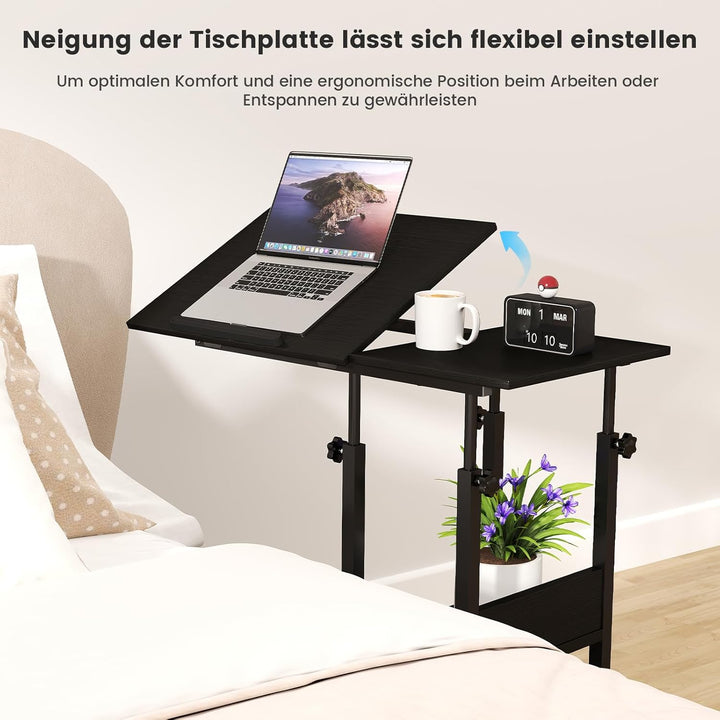 Hadulcet Beistelltisch Couch, Beistelltisch C-Form mit Rollen, verstellbare Tischplatte, Höhenverste