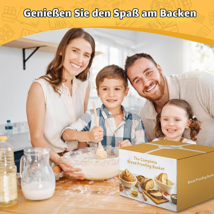 Gärkörbchen Rund &amp; Oval - Brot Backen Set mit Bäckermesser, Pinsel, Leinen, Teigschneider - 100% nat