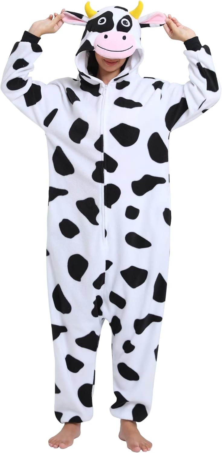 LABULA Onesie Tier Erwachsene Unisex Tieroutfit Cosplay Pyjamas Karneval kostüm L Kuh, L Kuh