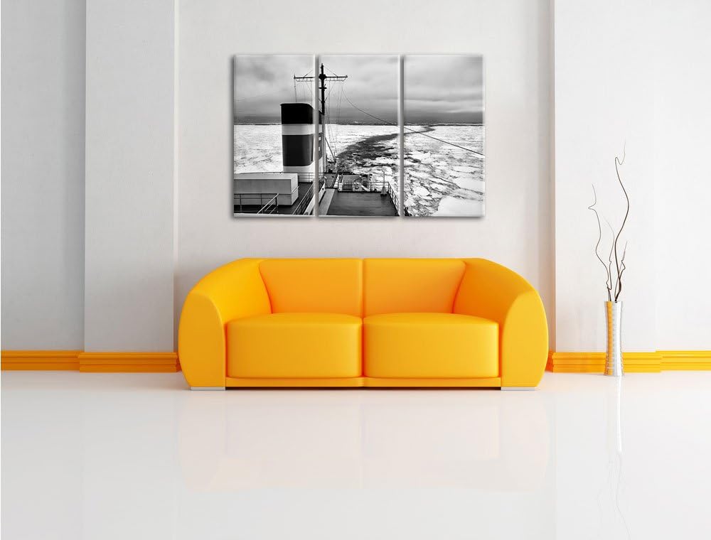 Pixxprint riesiges Schiff in Eisdecke 3Teiler 120x80 cm Leinwandbild Wandbild Kunstdruck