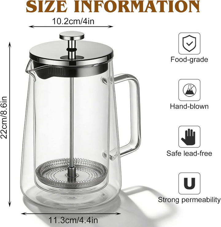 1000ml Transparent Französische Presse: Kaffeepresse French Press aus Hochborosilikatglas und Edelst