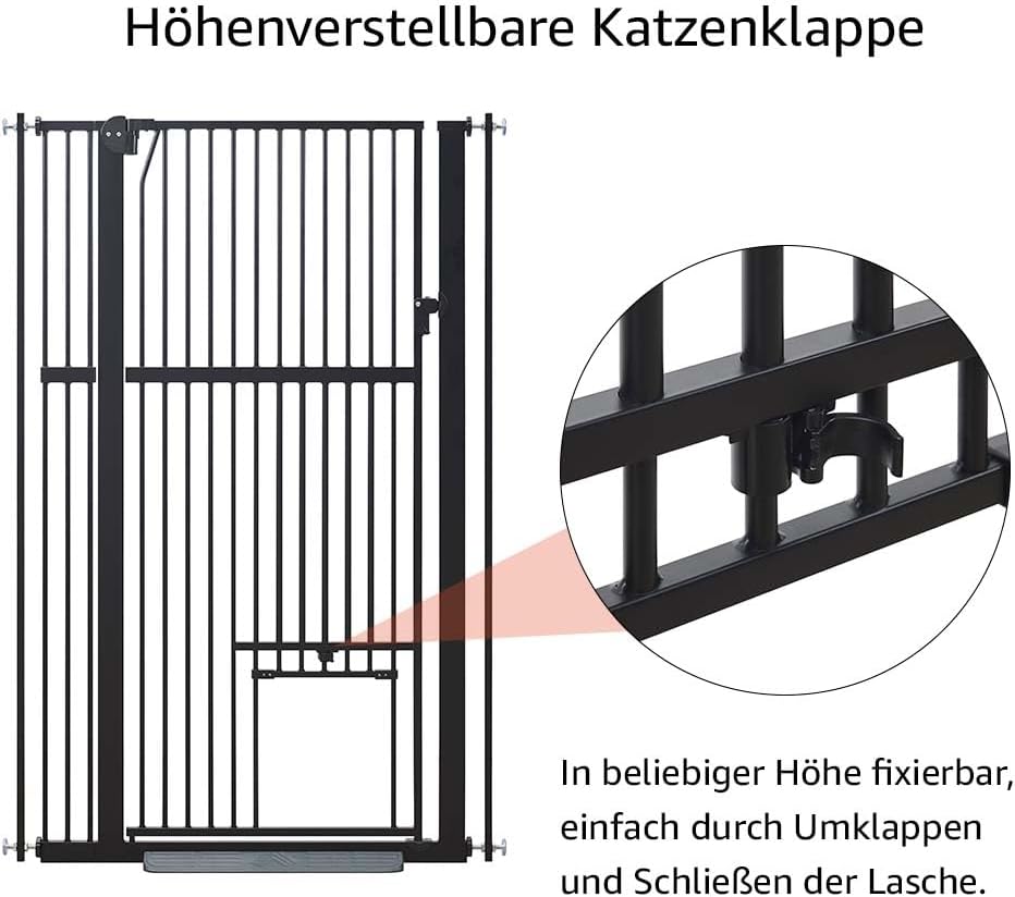 unipaws Hohes Katzengitter Tür, 142 cm hohes Hundegitter mit Katzentür, 79–95 cm breit, druckmontier