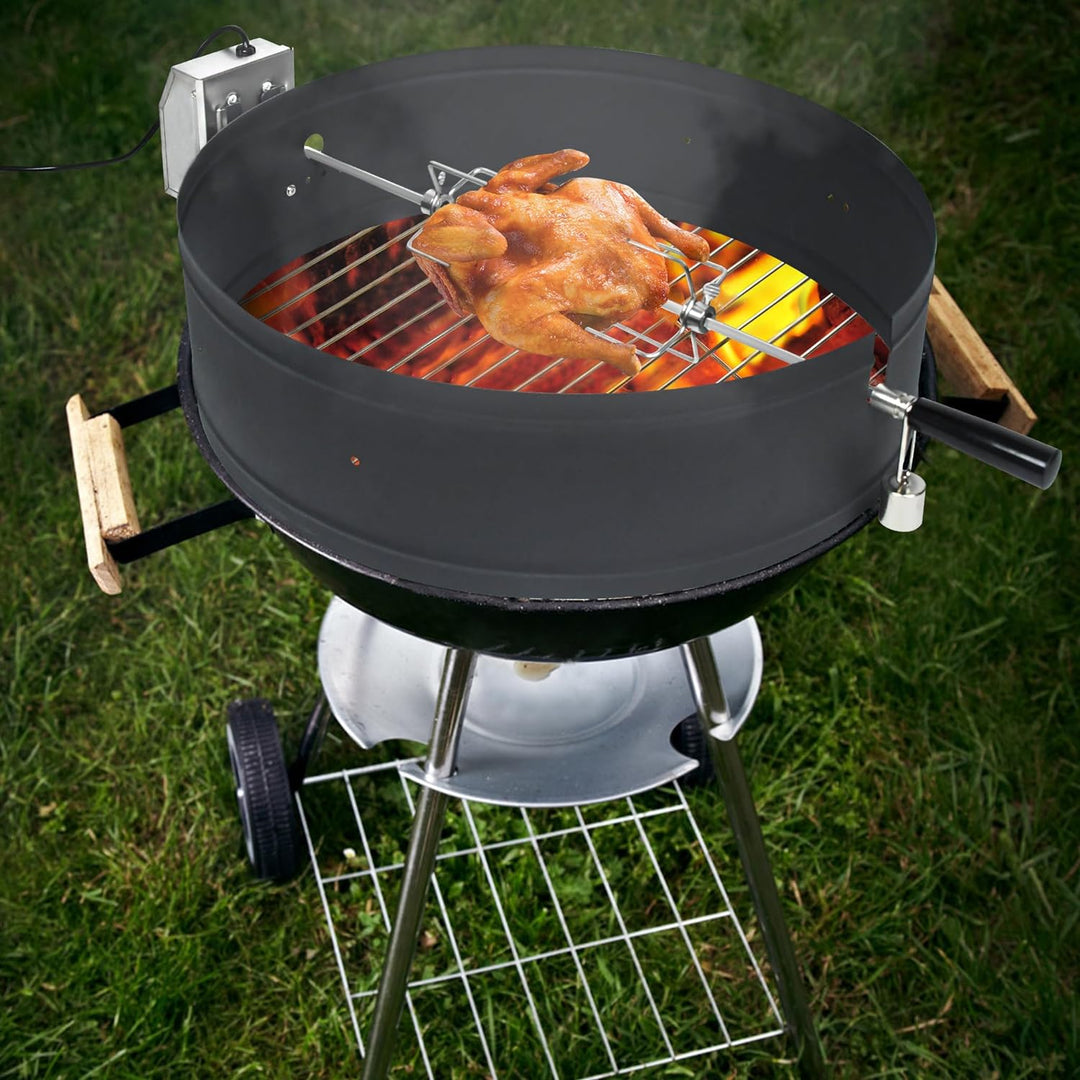 YUENFONG Drehspiess mit Motor Universal Grillspiess-Aufsatz Set für Kugelgrill, Grillspiess aus Edel