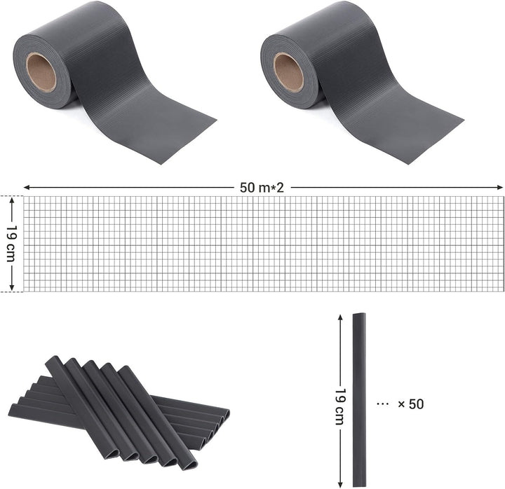 SONGMICS 100m PVC Sichtschutzstreife Zaunfolie Windschutz 2 Rolle m x 19 cm extra dick mit 50 x Befe