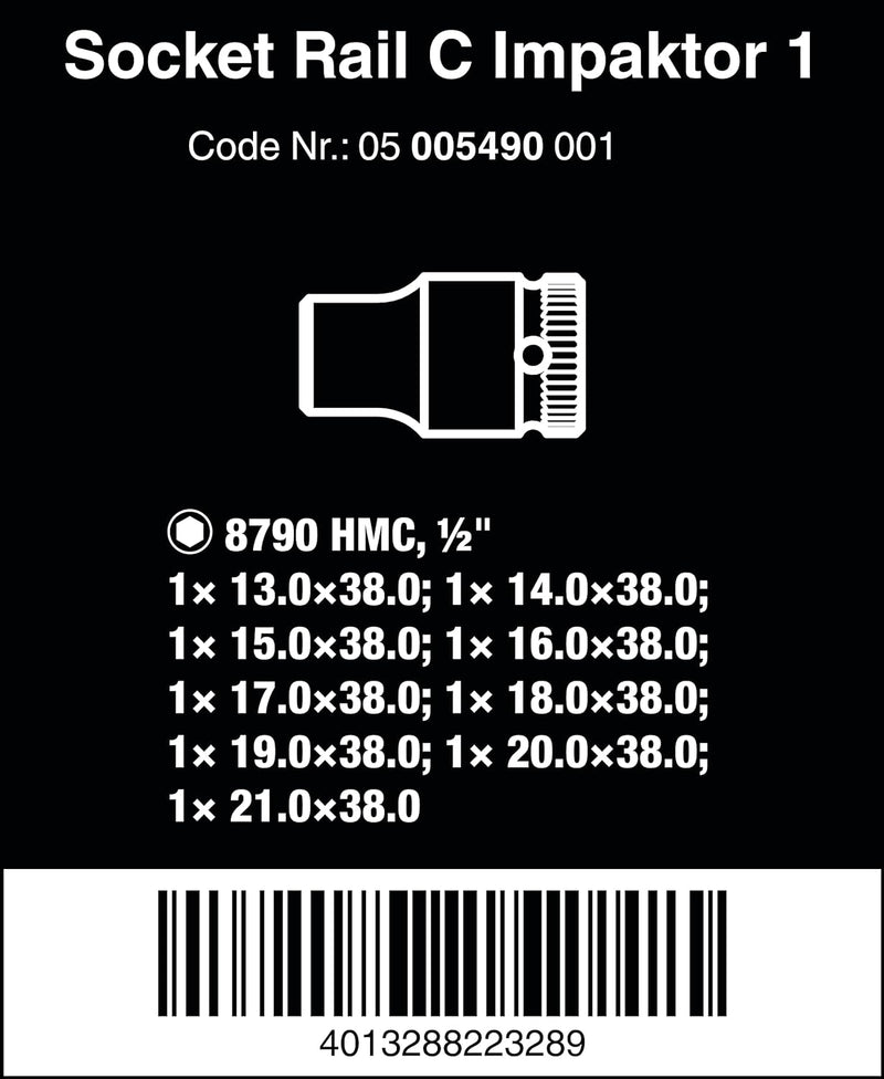 Wera 05005490001 Nuss-Magnetleiste C Impaktor 1 Steckschlüsseleinsatz-Satz, 1/2"-Antrieb, 9-teilig,