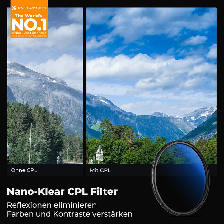 K&F Concept K-Serie 77mm Slim Zirkularer Polfilter Polarisationsfilter CPL Filter Cirkular Polfilter