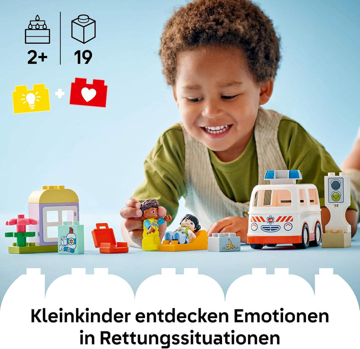LEGO DUPLO Rettungswagen mit Fahrer, Lernspielzeug für fantasievolle Kleinkinder ab 2 Jahren, Rollen