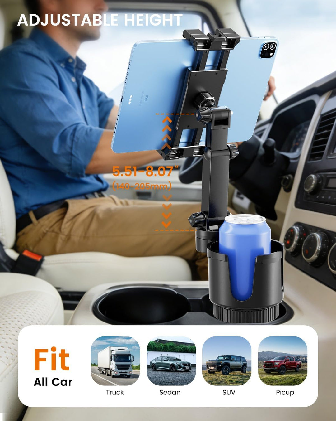 OHLPRO Tablet Halterung Auto Getränkehalter, Anti-Vibration iPad Halter KFZ 5-17 Zoll, Kompatibel mi