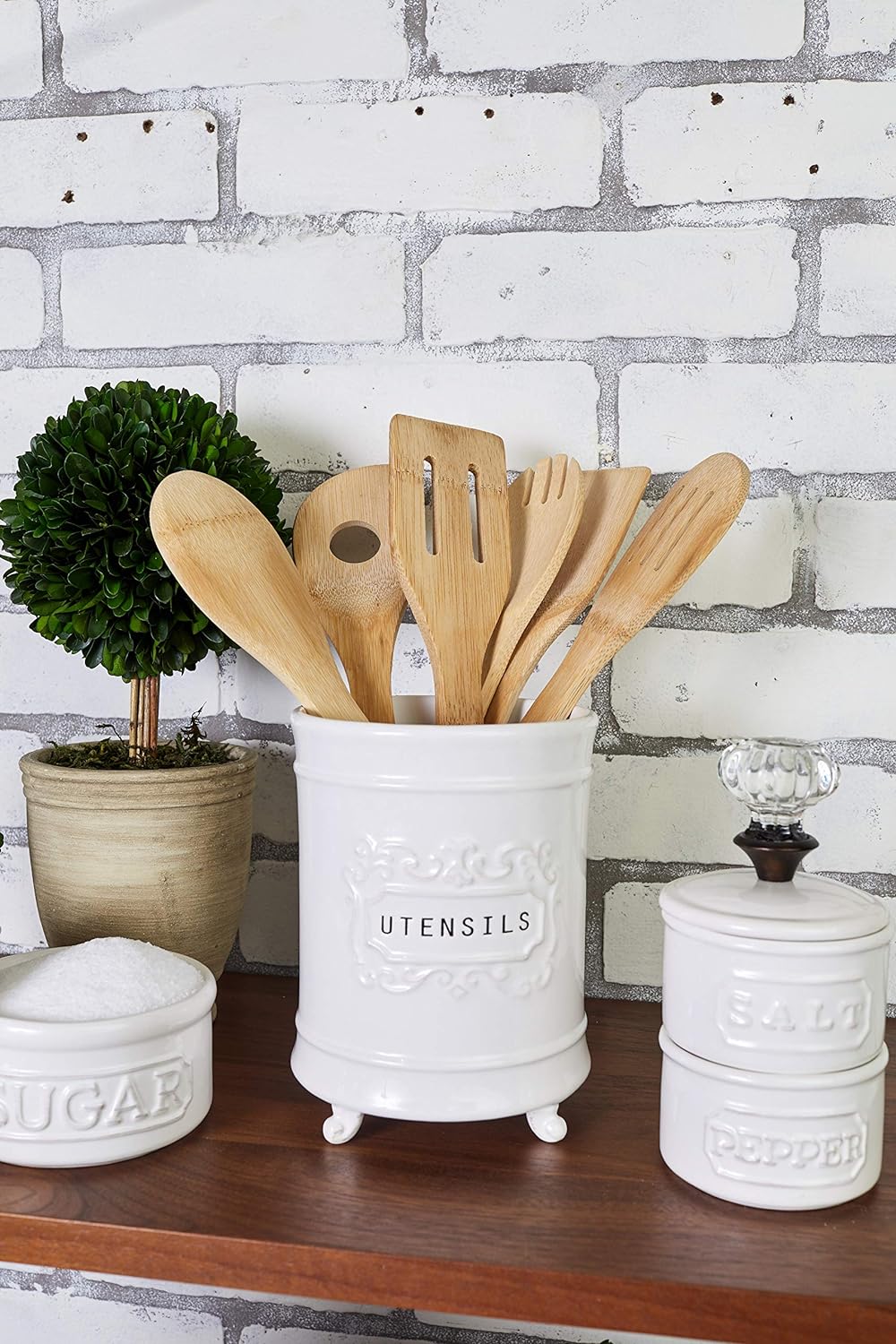 Mud Pie 4581006 Circa Utensilienhalter aus Keramik, Utensilien, Utensilien