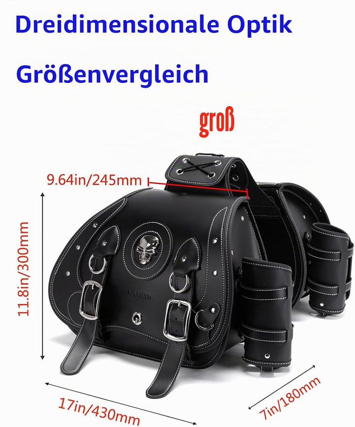 QJBOMTO Hochdichtes Leder-Motorrad-Saddebags,Gepäckträger,Seitentaschen mit Getränkehalter, Harley S