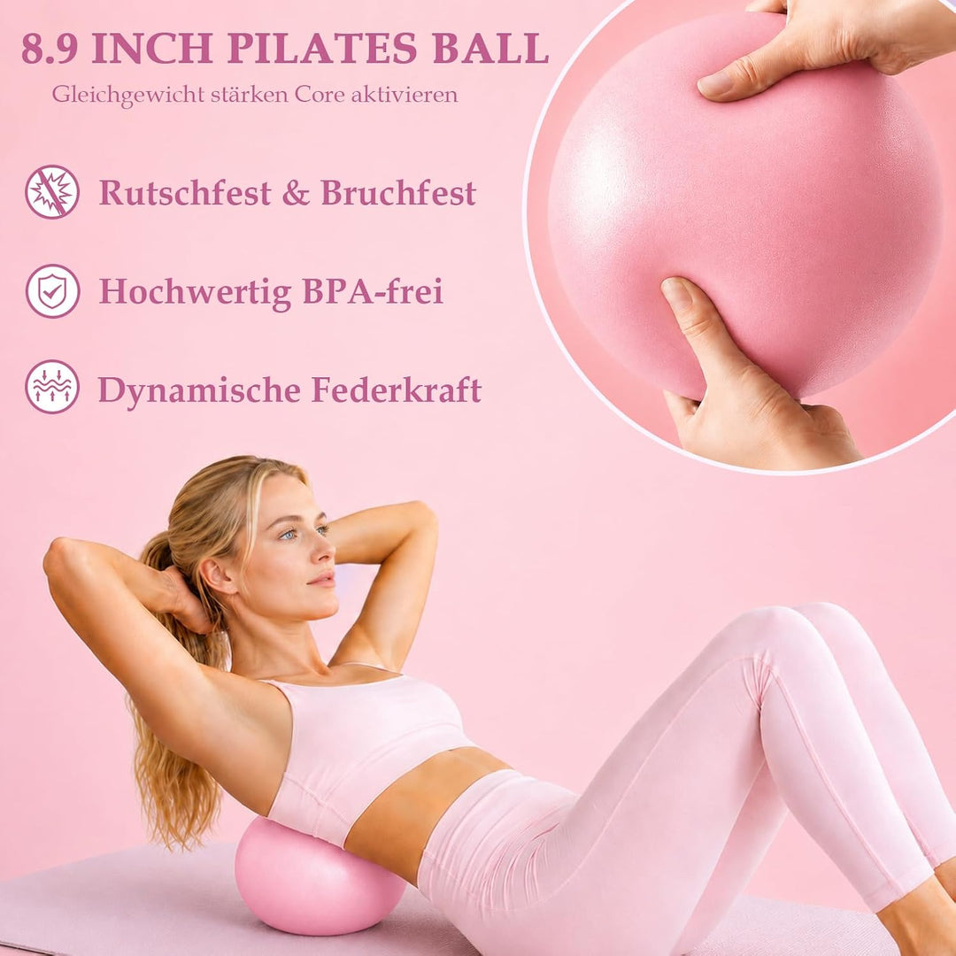 Pilates Set 14 Teilig für Zuhause–mit Pilates Ring, Pilates Ball, Faszienrolle, 5 Fitnessbänder für