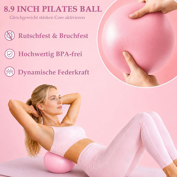 Pilates Set 14 Teilig für Zuhause–mit Pilates Ring, Pilates Ball, Faszienrolle, 5 Fitnessbänder für