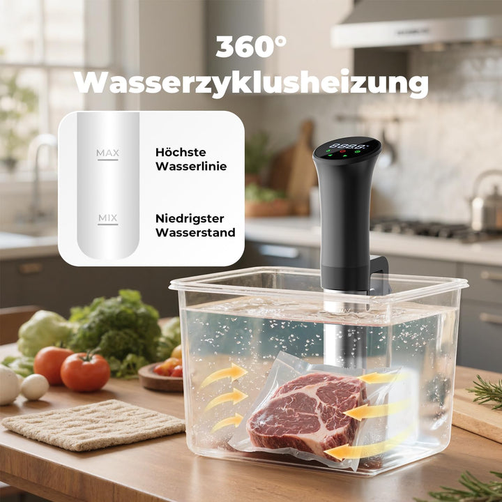 OUSFOT Sous Vide Garer, 0,1°C Präzise Temperaturregelung Sous Vide 3D-Wasserzirkulation,Geeignet für
