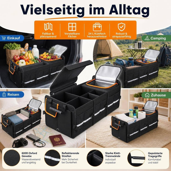 DGSL Kofferraum Organizer mit Deckel &amp; 24L Kühltasche – Extra Grosse 92L Faltbare Auto Aufbewahrungs