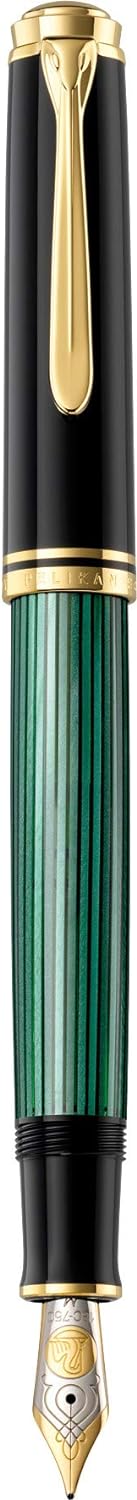 Pelikan Füllhalter Souverän 800, Schwarz-Grün, Feder F (fein), hochwertiger Kolbenfüller im Geschenk
