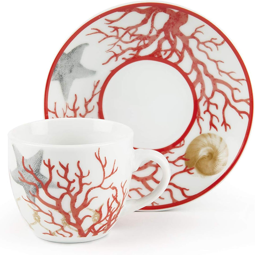 Excelsa 62717 Coral Set mit 6 Espressotassen und Untertassen, Porzellan, Mehrfarbig