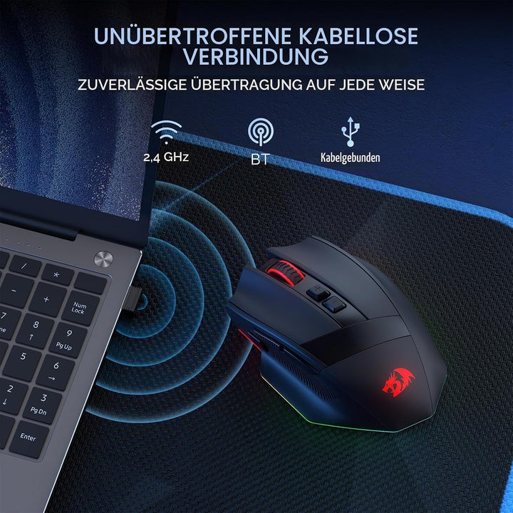 Redragon M923 PRO 3-Mode RGB Gaming Maus, Optische Ergonomische Gamer Maus mit Max 24.000 DPI, Pro P
