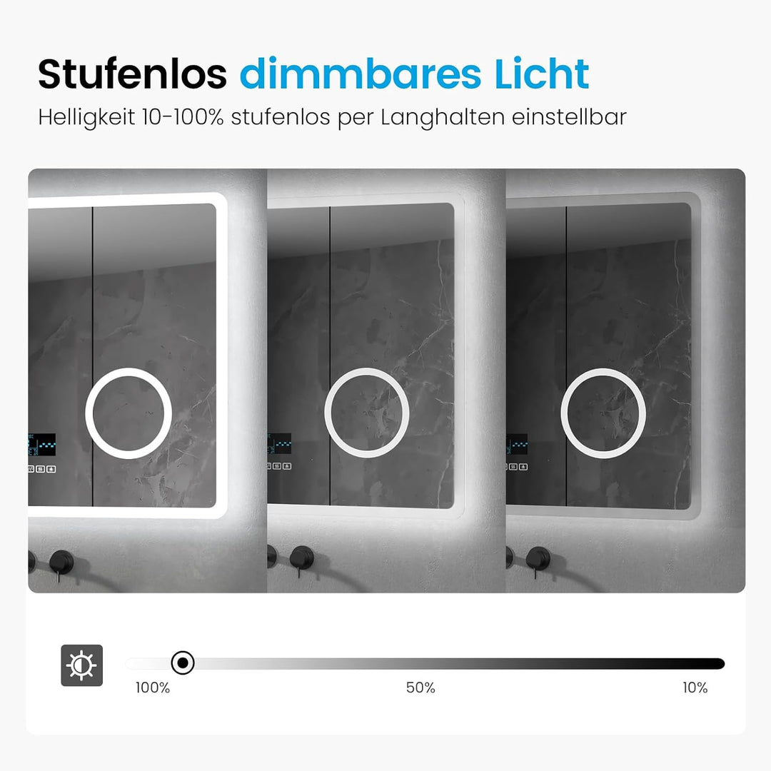 Heilmetz Badspiegel mit Beleuchtung 80x60cm Badezimmerspiegel mit Beleuchtung LED Badspiegel IP44 En