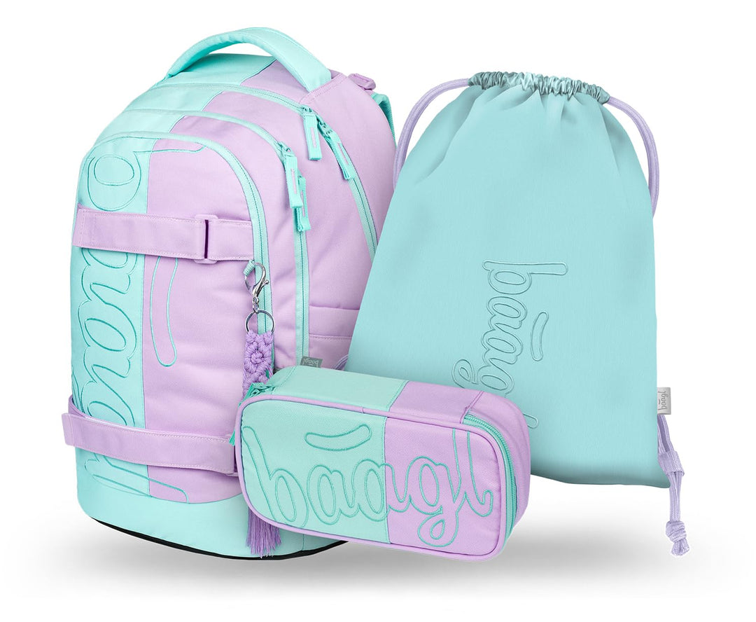 Baagl Schulrucksack Set Jungen Mädchen Teenager 3 Teilig, Skateboard Rucksack Skate MAX, Schultasche