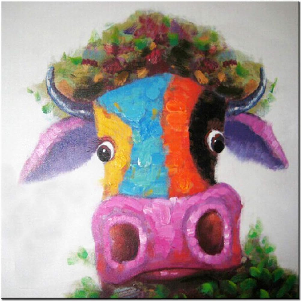 Fokenzary Hand bemalt Malerei Leinwand kleine Stier bunte Pop-Art-Wand-Dekor gerahmt bereit zum Aufh