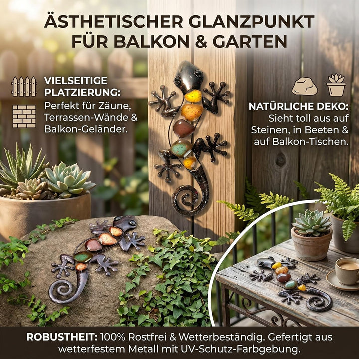 Metall Gecko Gartendeko, Wanddekoration Eidechse Skulptur Hängend 20×40cm Braun, Braun - Gebogener S