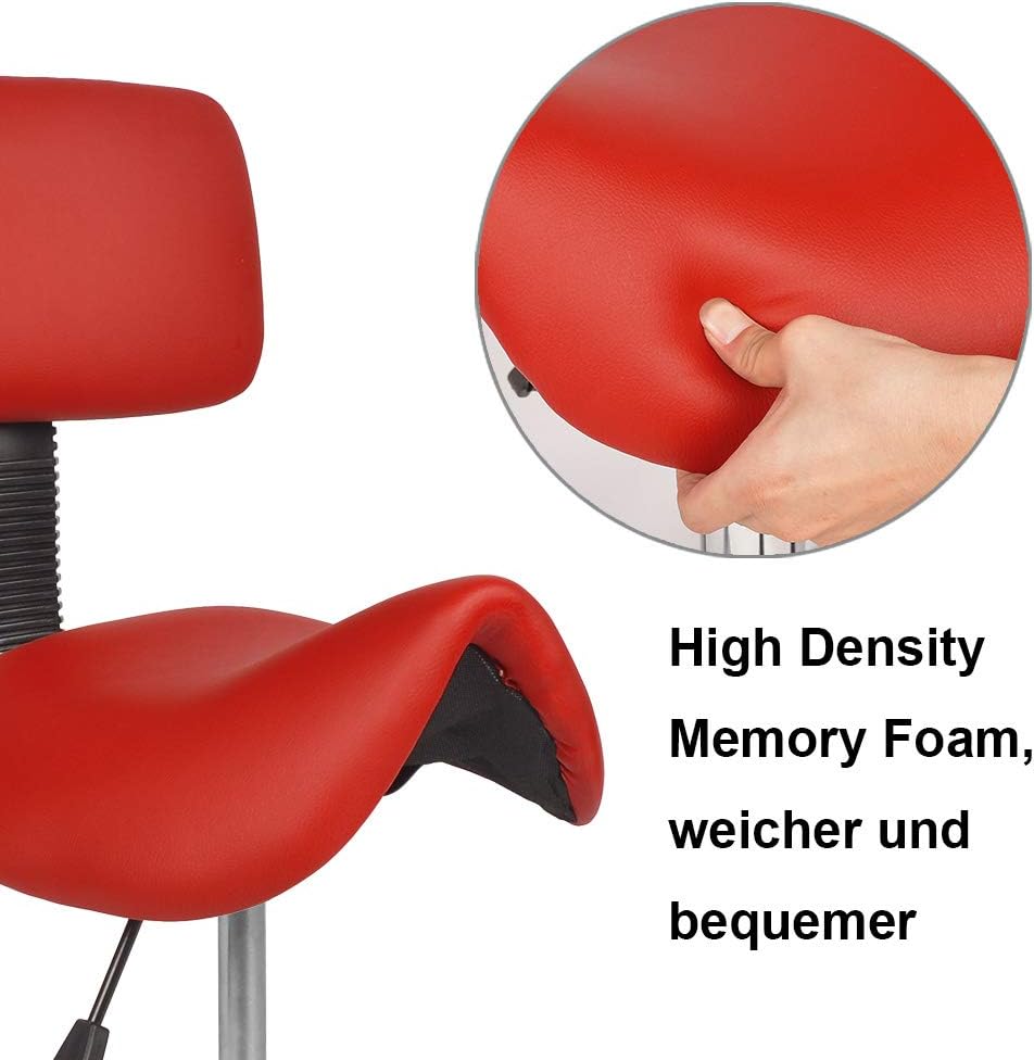 Mingone Bürohocker mit Rollen Sattelhocker mit Rückenlehne Drehhocker Arbeitsstuhl Ergonomisch Satte
