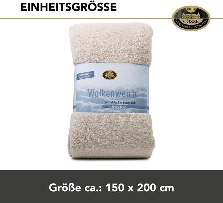 Gözze Kuscheldecke WOLKENWEICH mit Schaf Fellimitat, 150 x 200, Farbe Camel