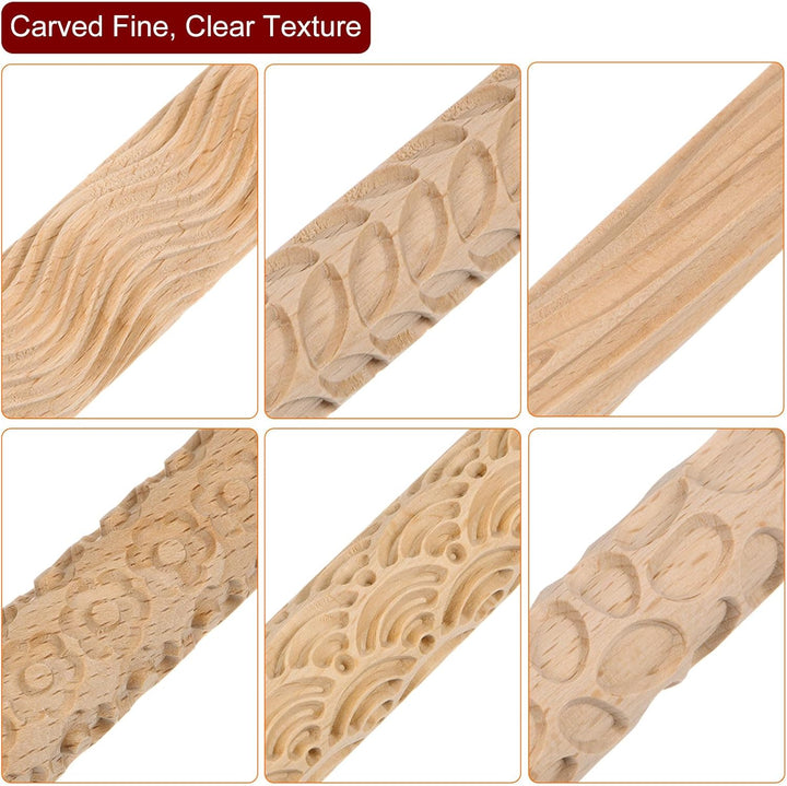 QUARKZMAN 6Stk Holz Ton Rolle Muster Modellieren 5.9" Buche Holz Hand Rollen Holz Töpferei Werkzeuge