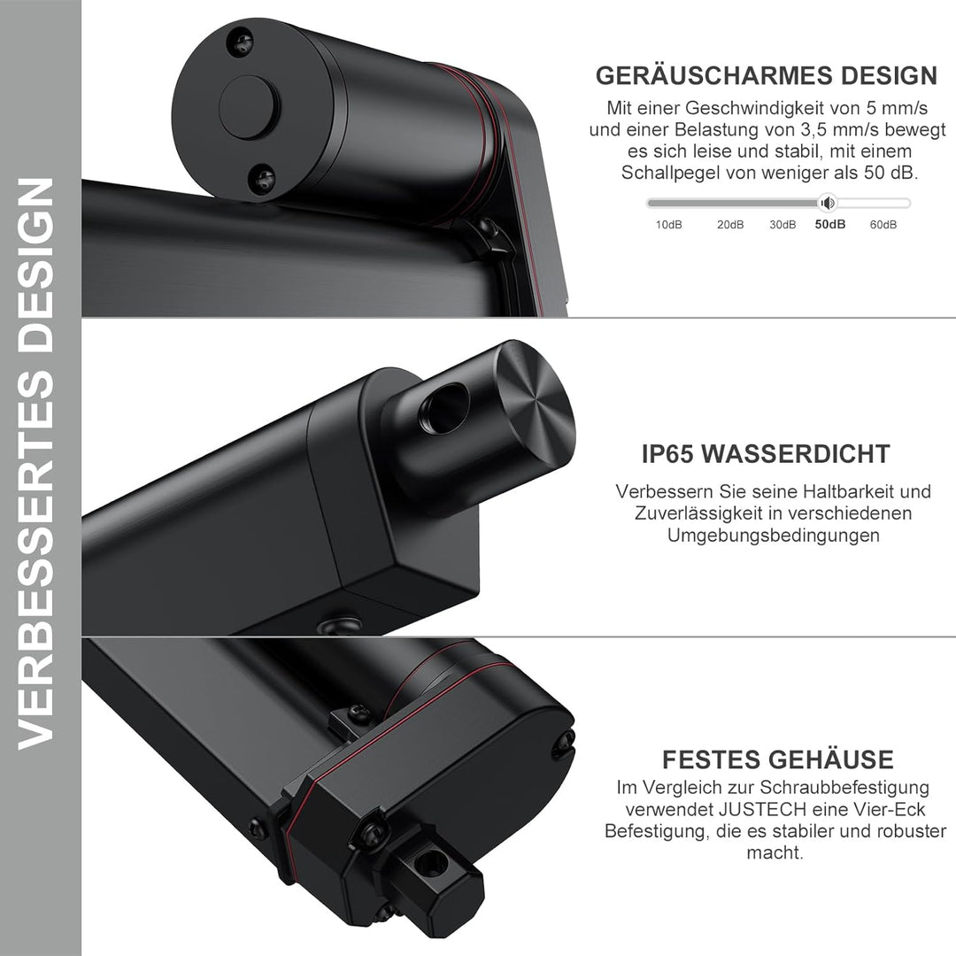 Justech Linear Actuator 250mm Hub max Linearantrieb 1000N Linearantrieb 14mm/s Motor Lineartechnik A