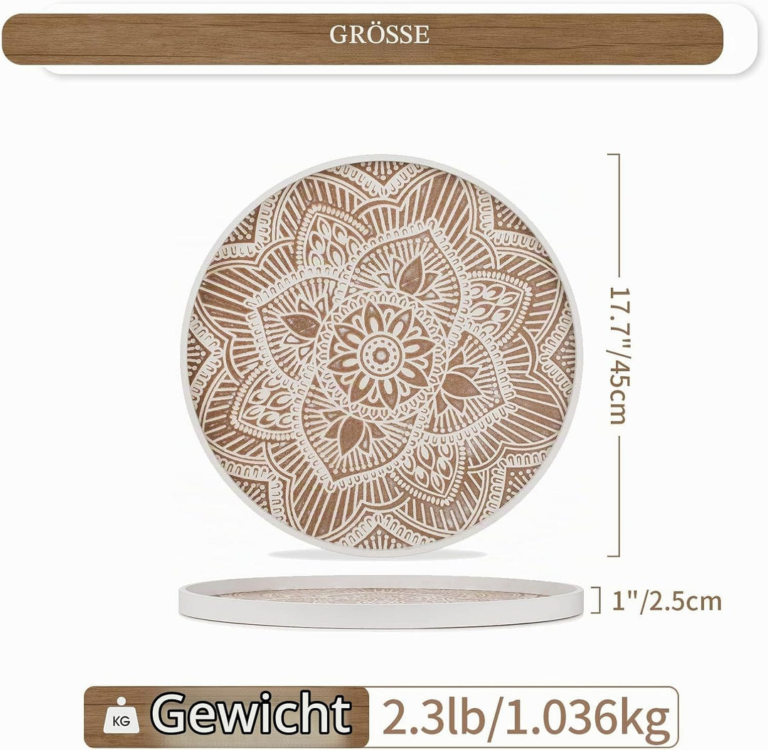 Hanobe Holztablett Deko Tablett Rund: Vintage Dekotablett Weiss 45cm Rustikal Serviertablett Holz Kl