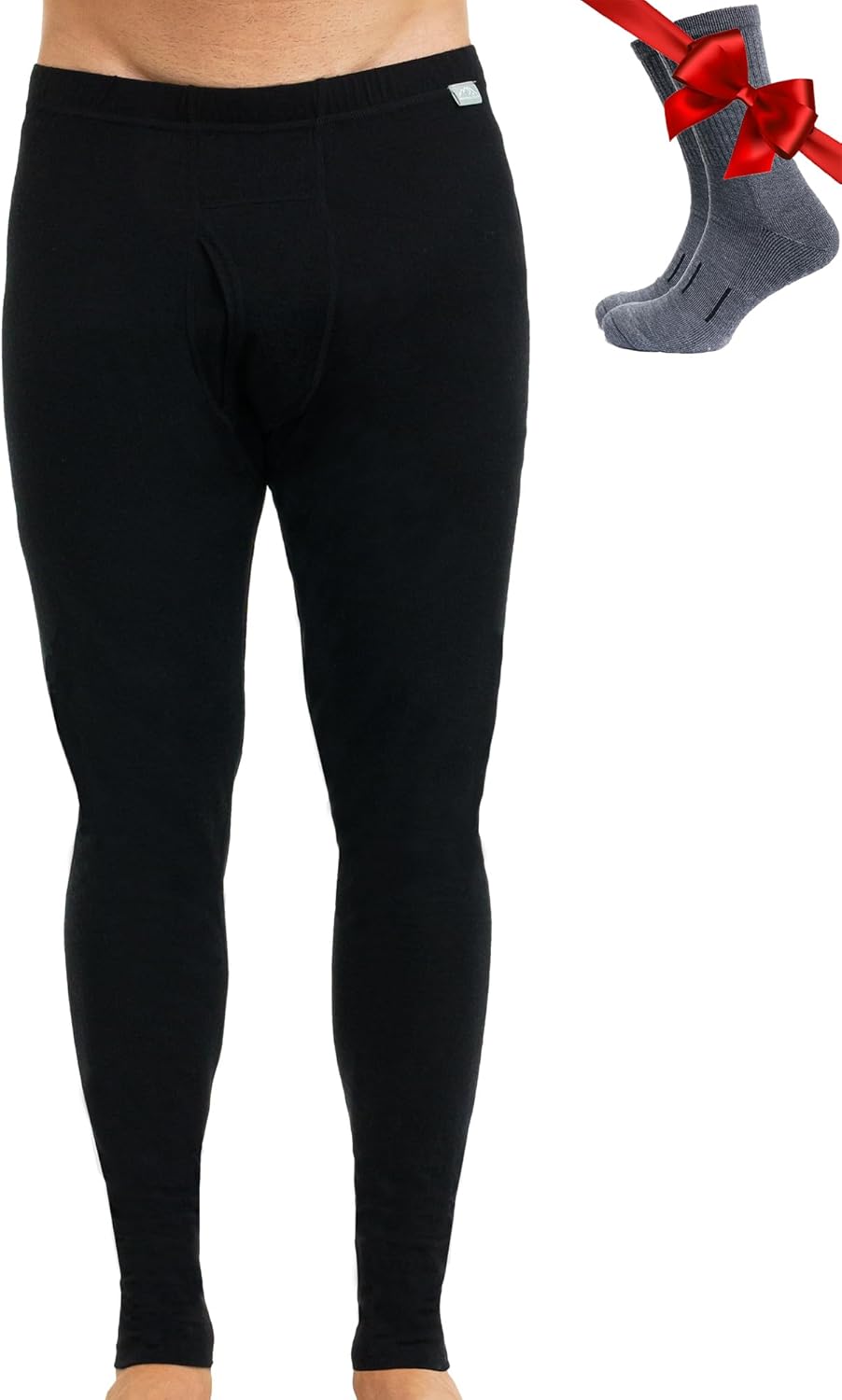 Merino Unterwäsche Herren - Lange Unterhosen Herren Merino Thermounterwäsche + Wollsocken 165 Black