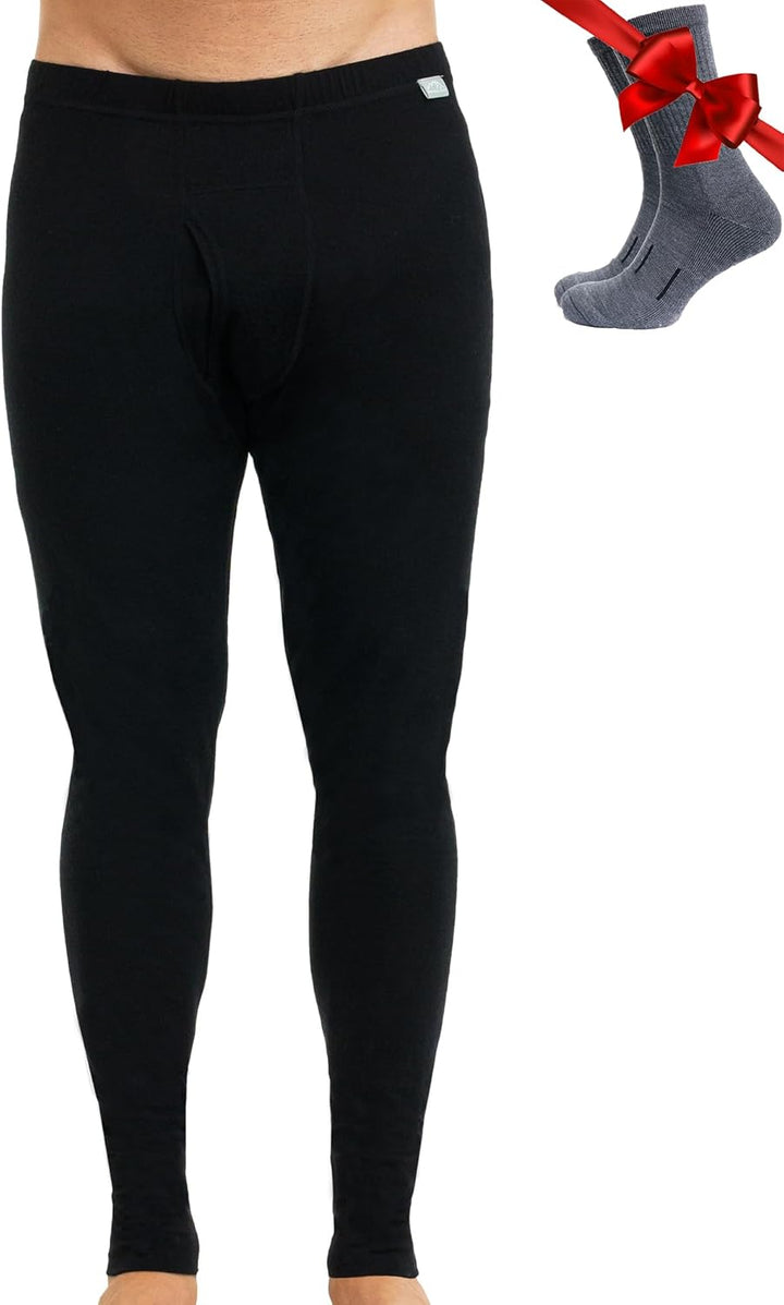 Merino Unterwäsche Herren - Lange Unterhosen Herren Merino Thermounterwäsche + Wollsocken 165 Black