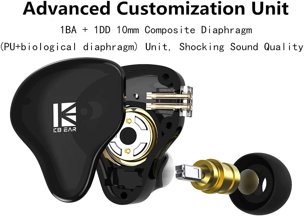Yinyoo KBEAR KS2 IEM, Stereo Bass In Ear Kopfhörer, HiFi Over Ear Earbud Headset Noise Cancelling Hy