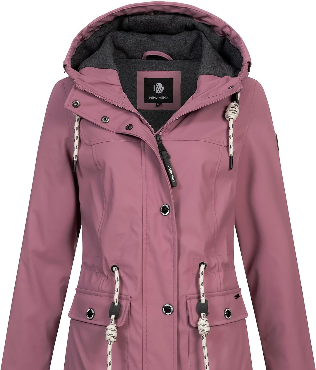 NEW VIEW Damen Regenjacke wasserabweisender Parka Annika Long mit Kapuze S Altrosa (Wistful Mauve) F