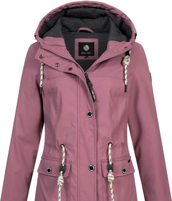 NEW VIEW Damen Regenjacke wasserabweisender Parka Annika Long mit Kapuze S Altrosa (Wistful Mauve) F