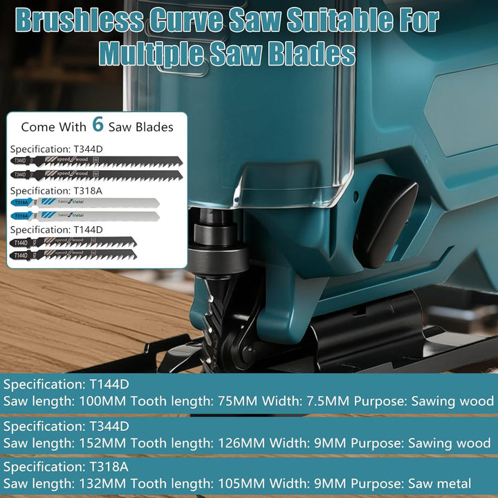 Stichsäge Kompatibel mit Makita 18V Akkus, Bürstenlose Pendelhub Stichsäge, 26 mm Hubhöhe 45° Schräg