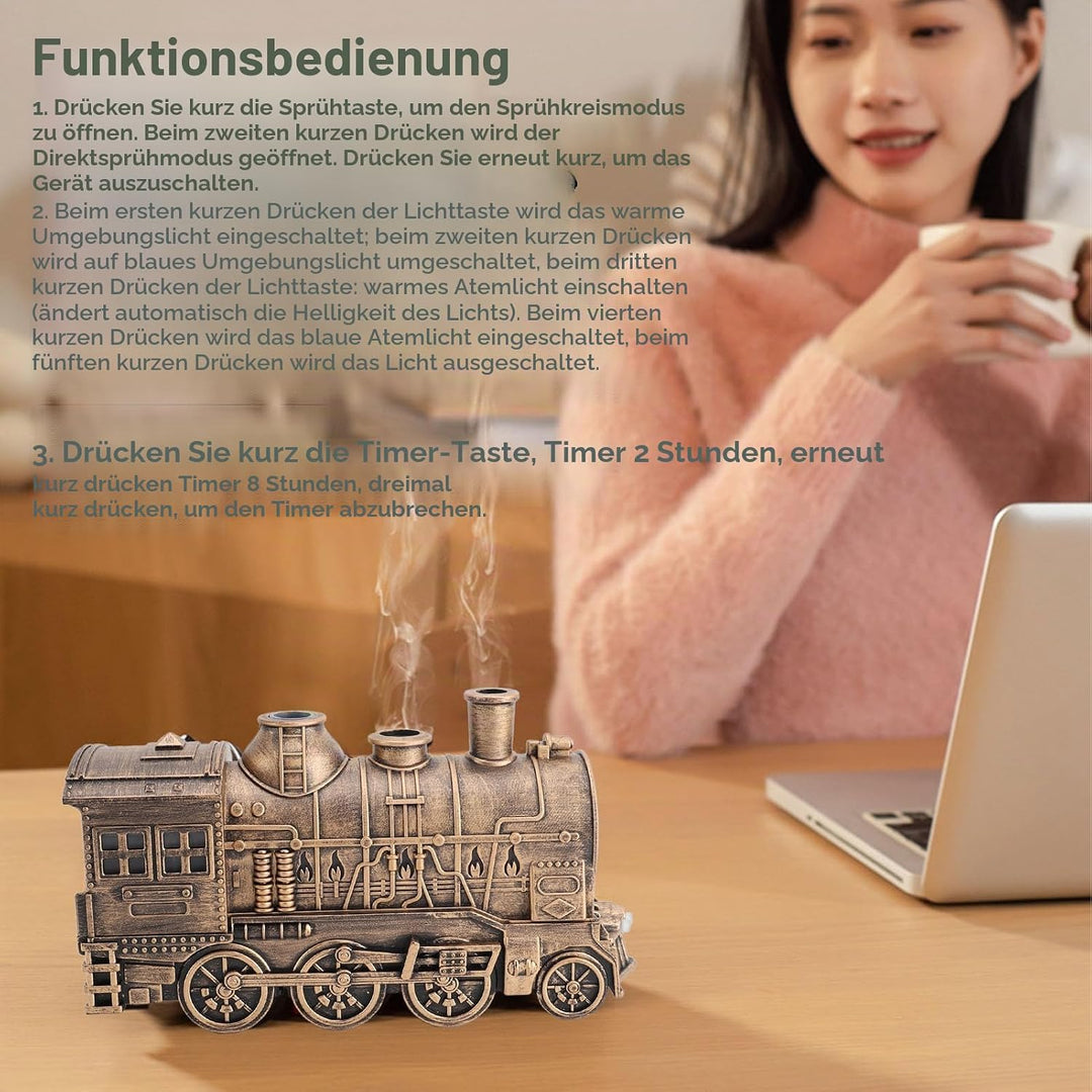 Retro-Zug-Luftbefeuchter, Aromatherapie-Diffusor, 300 Ml Tragbare Aromamaschine, Kühle Nebel-Luftbef