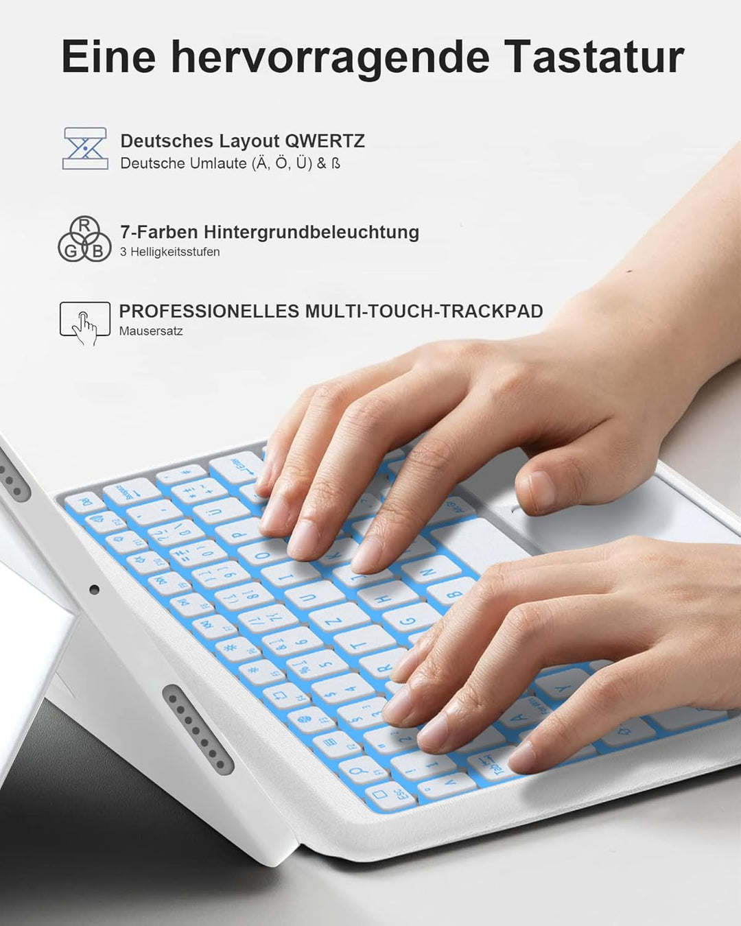 Nuo Ergonomische Hülle mit Tastatur für Samsung Galaxy Tab S10 FE/S9 FE/S9 10,9/11 Zoll 2025/2023 SM